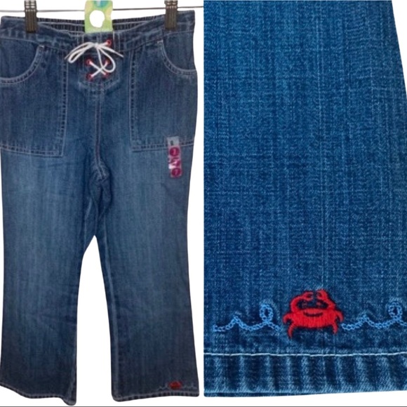 NWT GYMBOREE “Whale Watching” Girls Lace Up Embroidered Jeans Denim Size 7 - Picture 1 of 13
